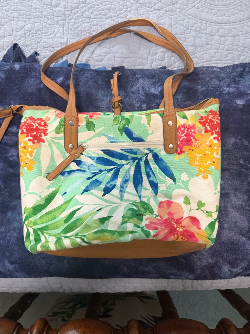 Rosetti Multicolor Floral Canvas Tote with Tan Handles